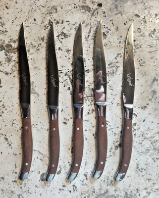 Virgule Stainless Steel Serrated 9.5'' Steak Knives Set of 5 Brown Handle