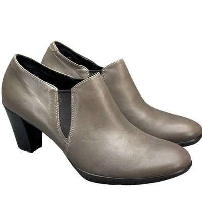 Ecco Shape 55 Taupe Leather Plateau Stack Heel Slip On Ankle Bootie Women 38/7.5
