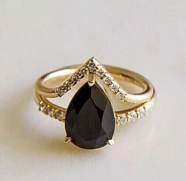 Women Engagement Ring 14k Yellow Gold Plated 2Ct Pear Cut Lab-Created Diamond-image