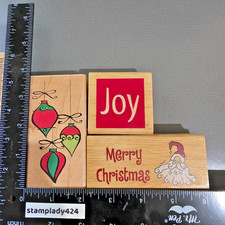 Lot Christmas Rubber Stamp Wood Mount Ornaments Merry Christmas Santa Joy Block