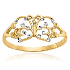 14K Solid Yellow Gold Butterfly Statement Ring