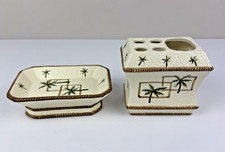 VTG Palm Trees Tropical Desert Toothbrush Toothpaste Holder and Soap Dish Set