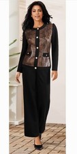 L Midnight Velvet Black Snake Formal Wedding Church Party Rosi Pant Suit Outfit
