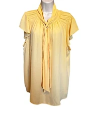 Max Studio Women's Cornsilk Blouse XL Tie Neck Flutter Sleeves Flowy Summer NWT