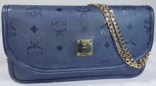 Vintage MCM 1980s Black Gold Visetos Monogram Chain Shoulder Clutch Bag