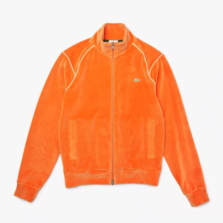 MED French Brand LACOSTE LIVE Men's LUXE VELOUR JACKET Orange