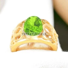 Peridot Oval Cut With 925 Sterling Silver Gold Plated Ring For Men's #A460