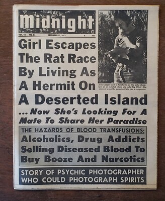 Midnight December 27 1971 Gossip Tabloid Girl Hermit Wants Mate in Paradise