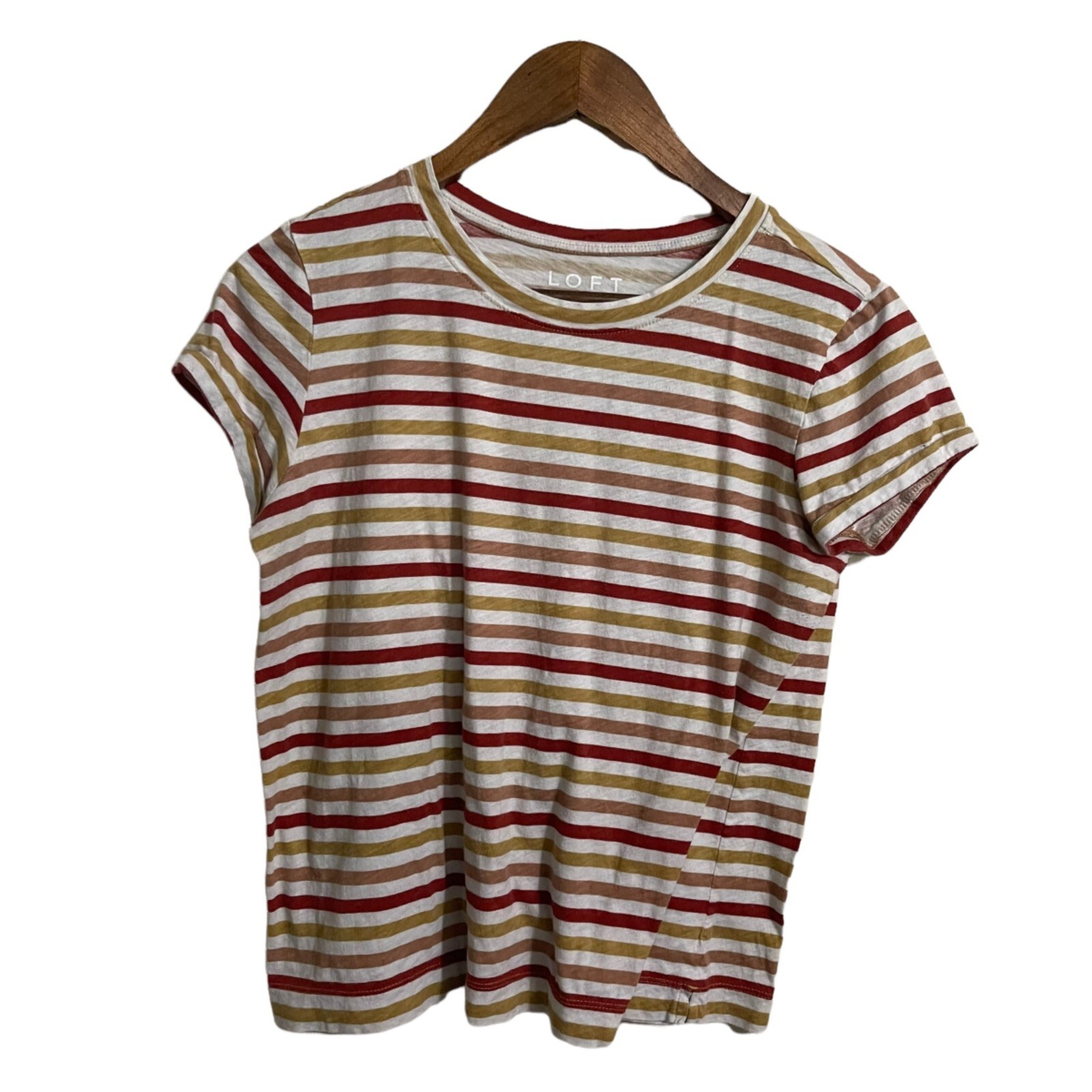 LOFT Womens Rust Red Mustard Striped Short Sleeve Vintage Soft T-Shirt ...