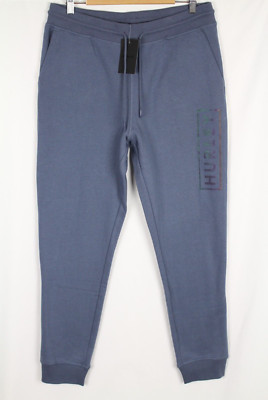 Hurley Men's Jogger Pants Boxed Logo Relaxed Fit Fleece Diffused Blue