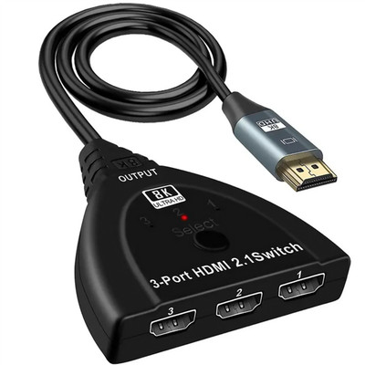 Plug&play 3x1 HDMI Switcher 3 In 1 Out 8k HDMI2.1 Switcher Selector Box