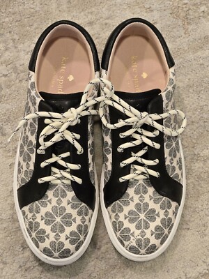 Kate Spade Size 7B Erin Spade Flower PVC Sneaker Shoe Black White