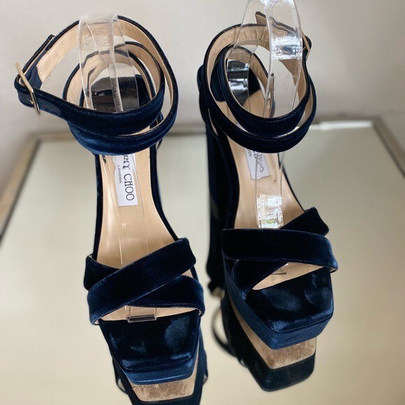 JIMMY CHOO Gaia 140 Velvet Platform Sandals 39.5 | eBay