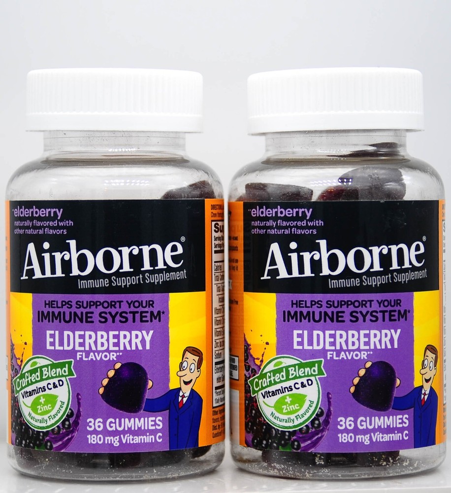 2 PK Airborne Elderberry Immune Support Gummy Vit C, D & Zinc 72 total EX 03/25