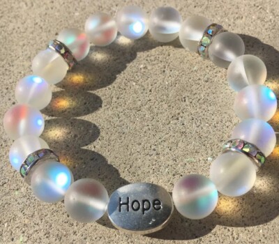 Womens Moonstone “Hope” Bracelet, Mermaid White/Clear Glass