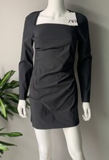 NWT ZARA Women’s Medium Fitted Bodycon Sheath Gray Dress Long Sleeve Stretch