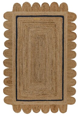 Scallop Jute Rug Natural Braided 100% Jute Carpet Home Décor Modern Area Rug