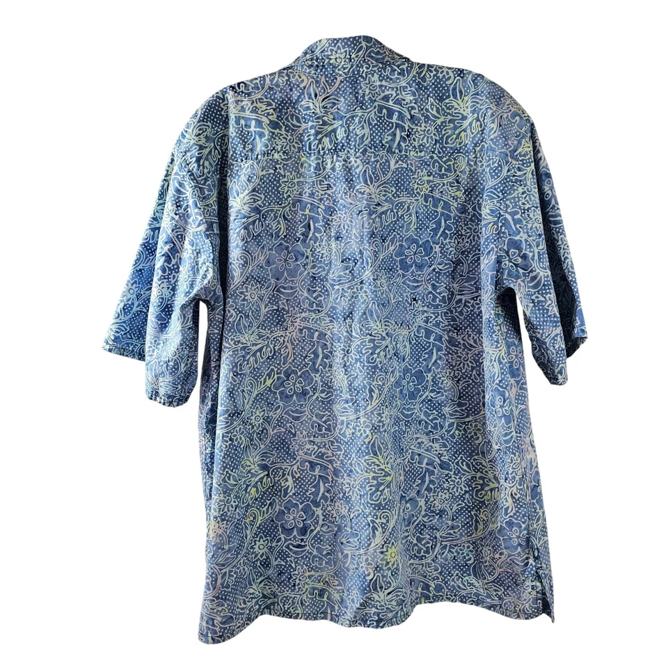 Pete Huntington Bali Handmade Hawaiian Shirt Mens Sz L Blue White Floral Vintage - Image 2 of 4