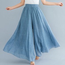 Lady Culotte Pants Trousers Wide Leg Bottoms Elastic Waist Loose Thin Ethnic Fit