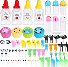 50 Pcs Kids Bento Box Accessories Including Food Picks Mini Condiment Bottles Ke