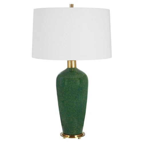 Classic Mottled Dark Green Gloss Ceramic Table Lamp 29 in Moss Antiqued Brass - Picture 6 of 7