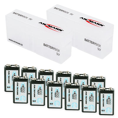 ANSMANN 9V Rechargeable Battery (12pcs.) + 2x Battery Box for transport