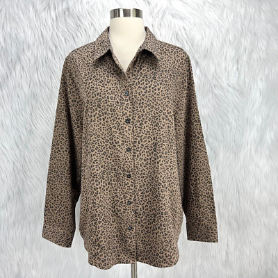 Chicos Sz 3 Womens No Iron Coolmax Shirt Top Button Up XL Animal Cheetah Print