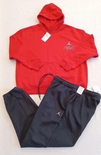 NEW MEN  S AIR JORDAN "FLIGHT" FLEECE SWEATSUIT SET BLACK/RED  SIZE XXL