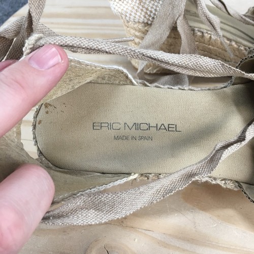 Eric Michael Sandals Womens 40 Beige Espadrille Wedge Woven Stripe Gladiator - Picture 13 of 15