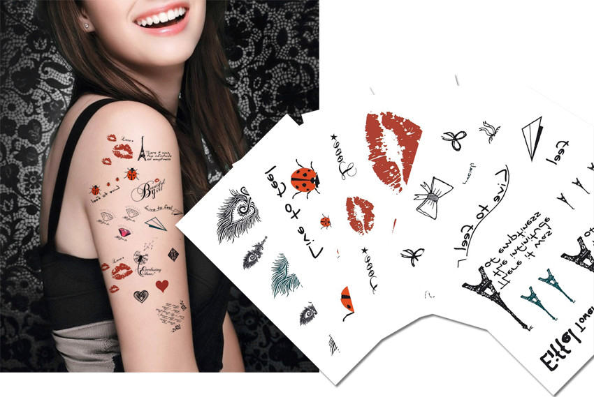 Romantic Temporary Tattoos, Paris, Lip prints, Diamond Tattoos