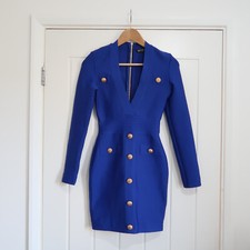 Blue Bodycon dress long sleeves Party Wedding Evening Gold - size S - UK 8