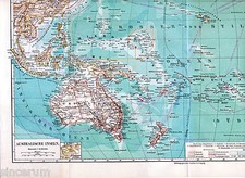 Australia Oceania 1898 orig. Karte New Zealand Fiji Hawaii Tahiti Vanuatu Samoa