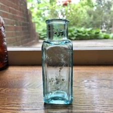Beautiful Antique Ice Blue Cork Top Shoe Polish Type Bottle Early Nice