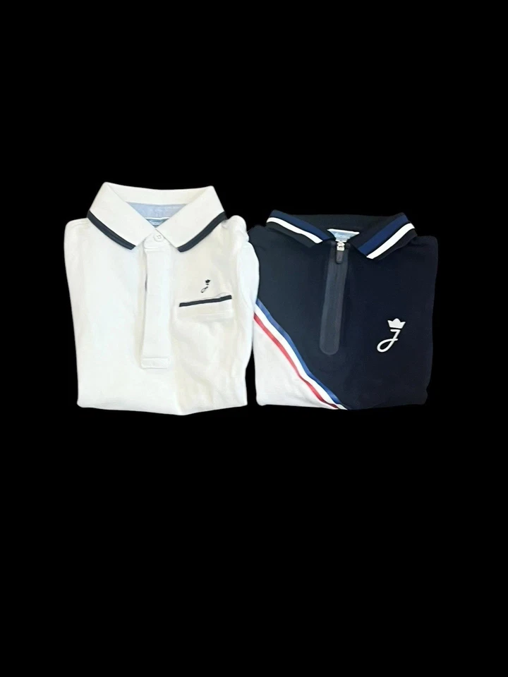 LOTE DE 2 POLOS JACADI NIÑOS MANGA CORTA LOGO BOGO BLANCO AZUL MARINO PIQUÉ TALLA 4 Foto 4 de 4