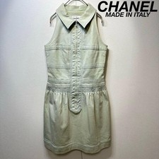 CHANEL Gathered Detail CC Logo Sleeveless Denim Dress MADE IN ITALY