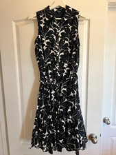 Premise Sleeveless 100% Cotton  Black White Navy Blue Floral Midi Dress Size 4