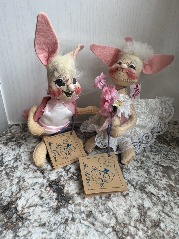 Vintage Annalee Dolls Bride Groom Rabbit Wedding 1992
