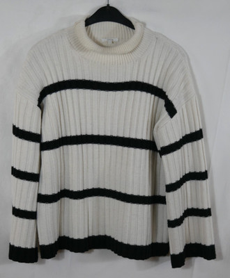 Damen OPUS Pullover WOLLE Rollkragen Weiß/Schwarz Winter Herbst Größe 44/46 TOP!
