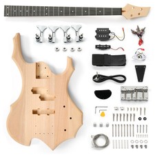 DIY 4 String Flame Shaped Style Electric Bass Guitar Kits with Mahogany Body