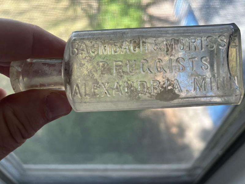 Baumbach & Morisse Druggist Bottle Advertising Alexandria Minnesota Minn # 117