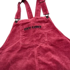 Hot Topic Pinafore Dress L Burgundy Corduroy Get Lost Graphic Pocket Front