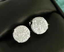 2Ct Round Lab Created Diamond Men's Cluster Stud Earrings 14k White Gold Plated