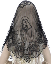 Chapel Veils Catholic Mass Mantilla - Virgin and Child Embroidery Lace Triangle