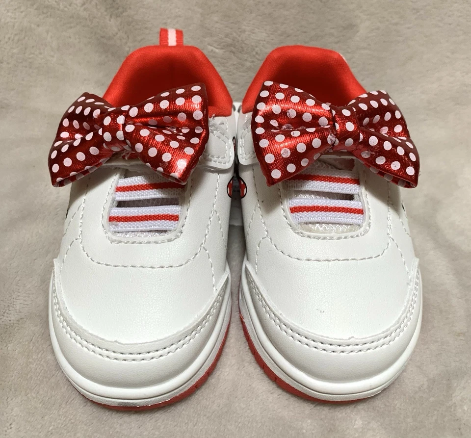 NUEVO Disney Bebé MINNIE MOUSE Niñas Pequeñas Blanco y Rojo Tenis con Correa Talla 4T Foto 2 de 4