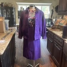 Vintage Count Romi Sz 12 Purple Ultrasuede Skirt Suit w Blouse GVC