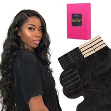 Lashey Invisi Edge Tape in Hair Extensions Human Hair, Natural Black 16 inch 50g