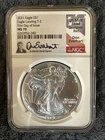 2021 American Silver Eagle NGC MS 70 Don Everhart Hand  Signed  T-2 Flag Label