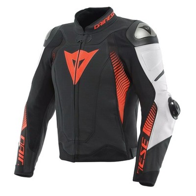 Dainese Motorcycle Jacket Perforated Leather SUPER SPEED 4 Black-Neon Red