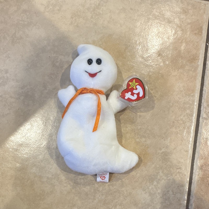 Ty Beanie Baby Snort the Ghost White Plush w/ Heart Tag 1998 Vintage