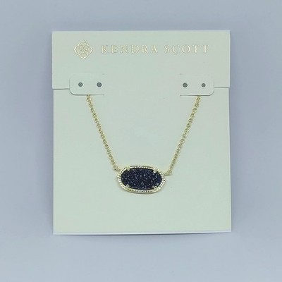 Kendra Scott Elisa Gold Pendant Necklace In Dark Blue Drusy